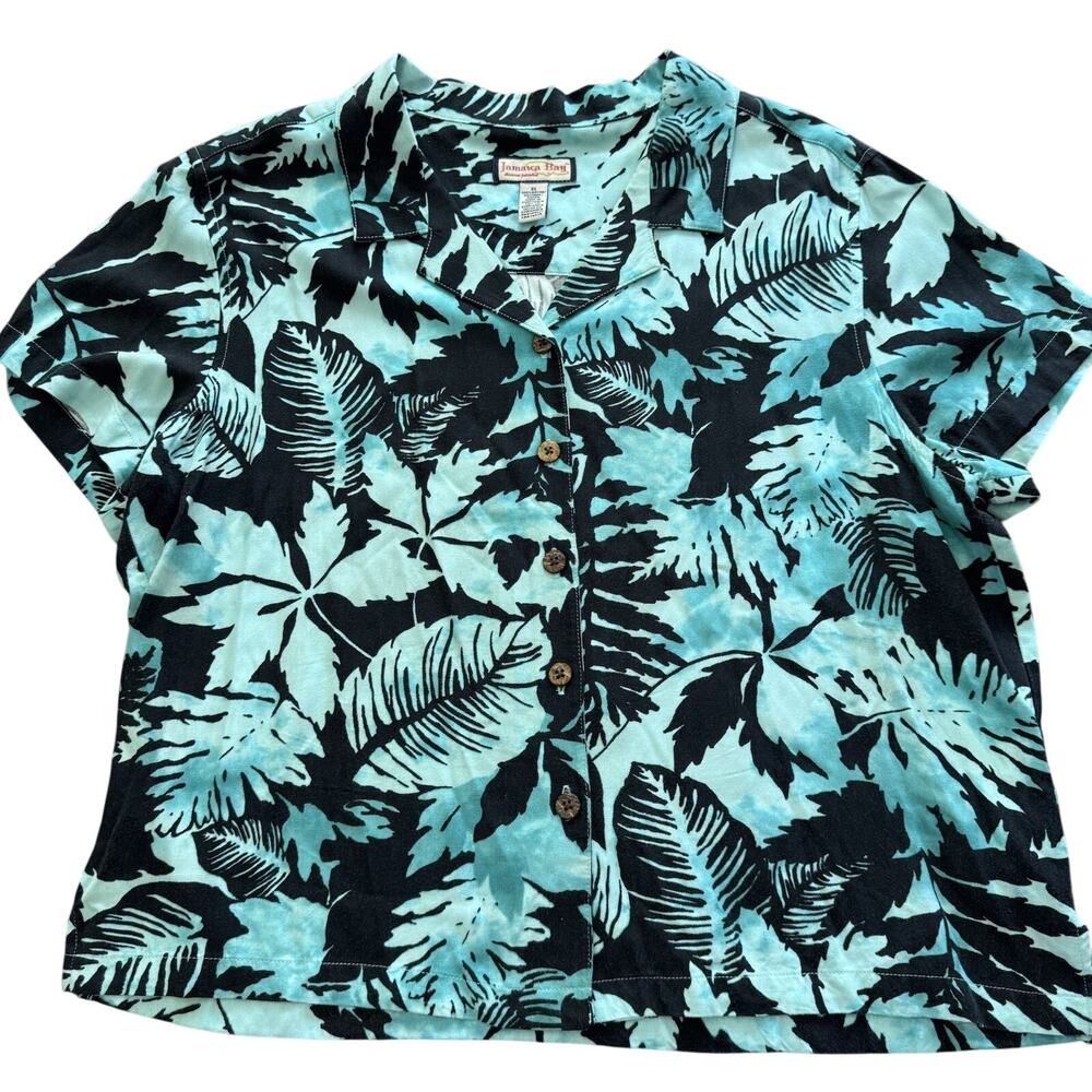Jamaica Bay Womens XL Tropical Floral Button Down Shirt Resort Beach Top